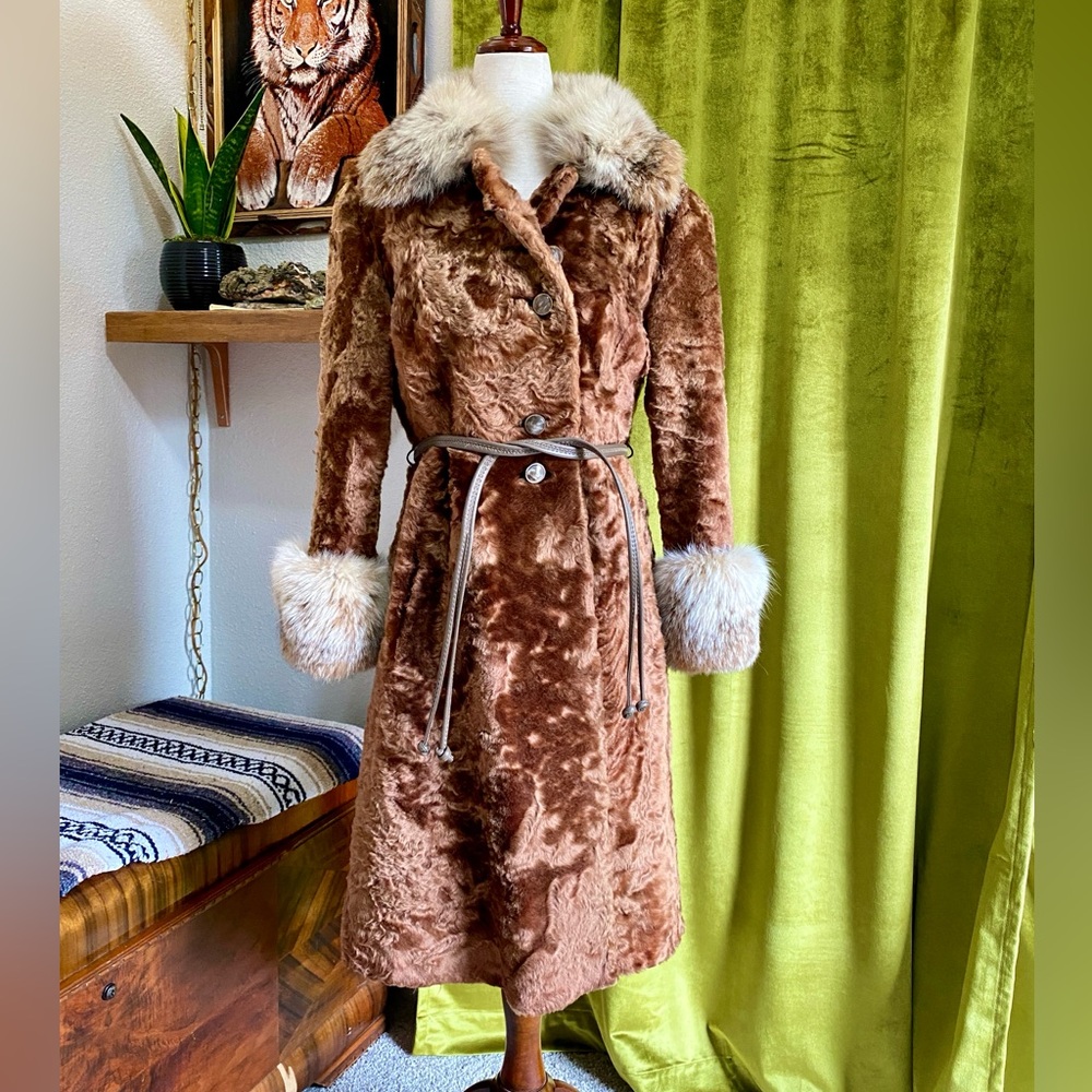 Vintage Curly Lamb Fur Coat Fox Fur Collar & Cuffs by Lepp & Company, Penny Lane